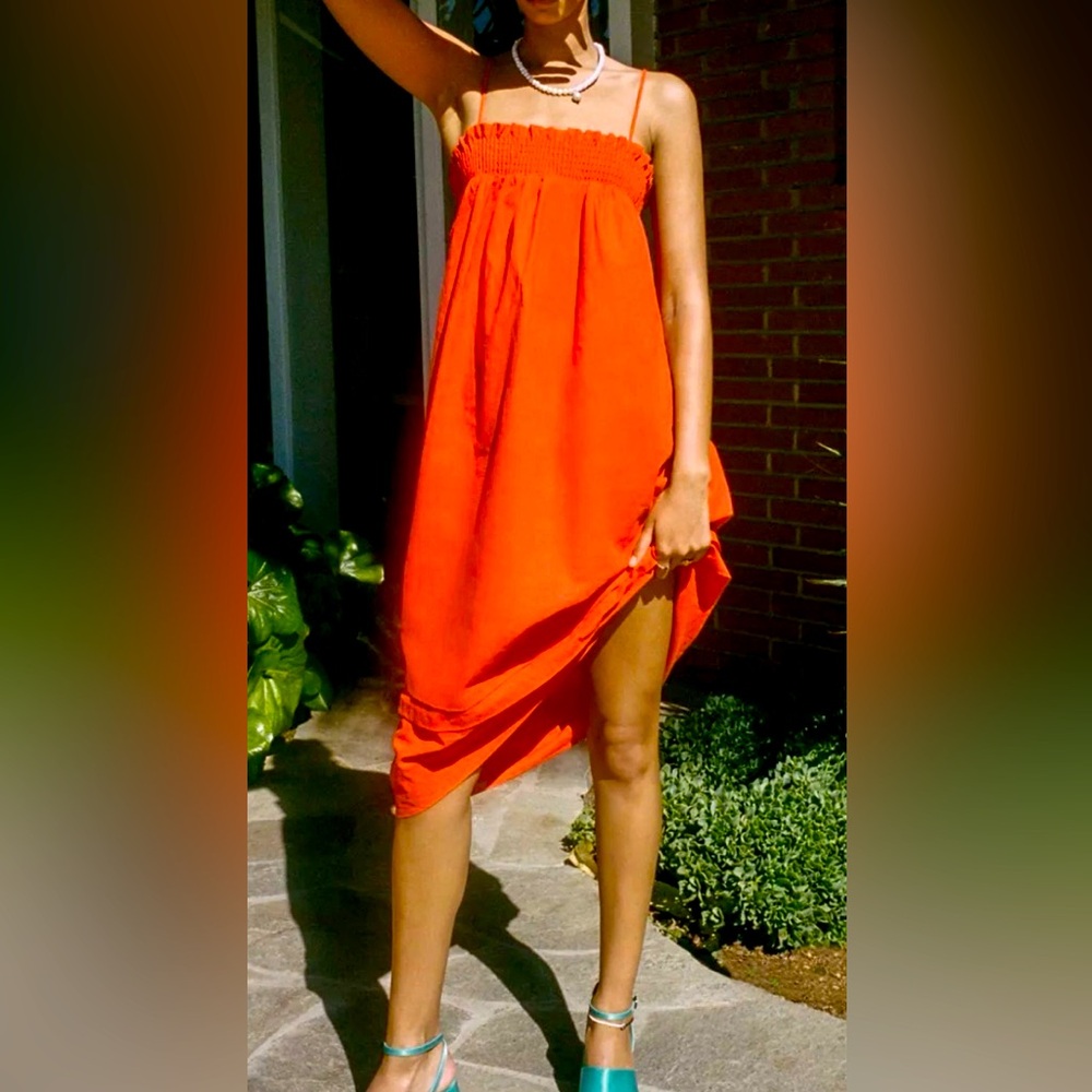 Urban Renewal Red Smocked Top Linen Dress